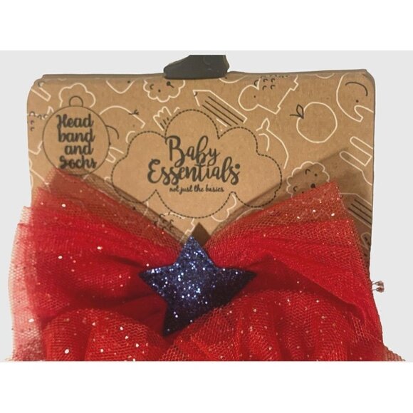 Baby Girls Patriotic Sparkle Headband And Socks Set Size 0-12M Red White Blue - Picture 6 of 11